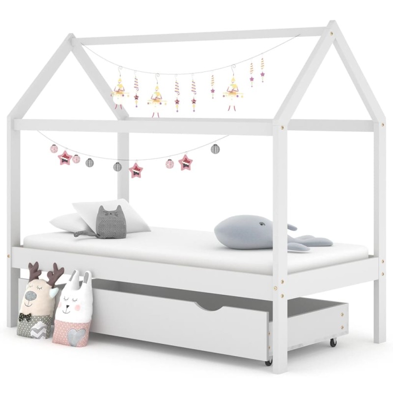 vidaXL Giroletto Bambini con Cassetto Bianco Pino Massello 80x160 cm