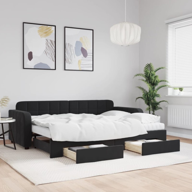 vidaXL Divano Letto Estraibile con Cassetti Nero 80x200 cm in Velluto