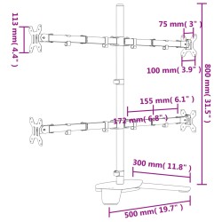 vidaXL Supporto per Monitor in Acciaio Nero VESA 75/100 mm