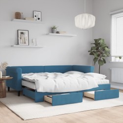 vidaXL Divano Letto Estraibile con Cassetti Blu 90x200 cm in Velluto