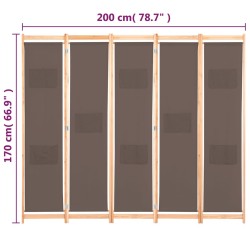 vidaXL Divisorio a 5 Pannelli Marrone 200x170x4 cm in Tessuto