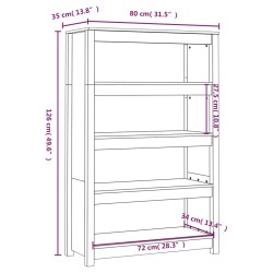 vidaXL Libreria Nera 80x35x126 cm in Legno Massello di Pino