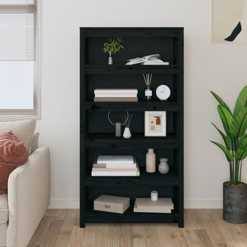 vidaXL Libreria Nera 80x35x154 cm in Legno Massello di Pino