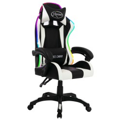    Sedia da Gaming con Luci a LED RGB Bianca e Nera in Similpelle