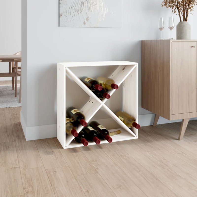 vidaXL Portabottiglie Bianco 62x25x62 cm in Legno Massello di Pino