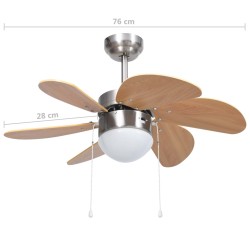 vidaXL Ventilatore da Soffitto con Luce 76 cm Marrone Chiaro