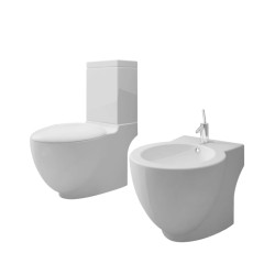 vidaXL Set WC e Bidet con Piede in Ceramica Bianca