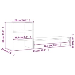 vidaXL Supporto per Monitor Grigio 81x20x30 cm Legno Massello di Pino