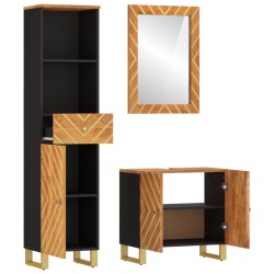 vidaXL Set Mobili da Bagno 3pz Marrone e Nero Legno Massello di Mango