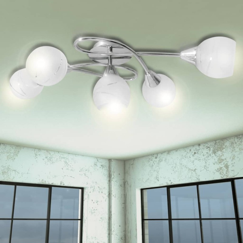 vidaXL Lampada da Soffitto con Paralume in Vetro per 5 Lampadine E14