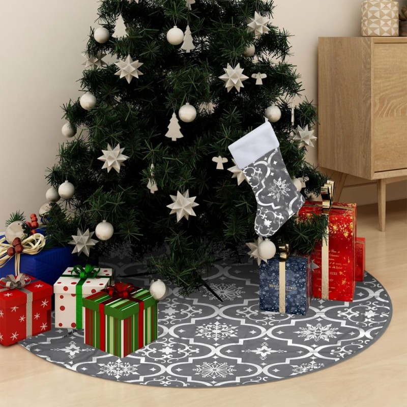 vidaXL Gonna Albero Natale Raffinata con Calza Grigia in Tessuto 90 cm