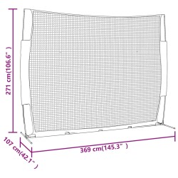 vidaXL Rete Baseball Rossa e Nera 369x107x271 cm Acciaio e Poliestere 