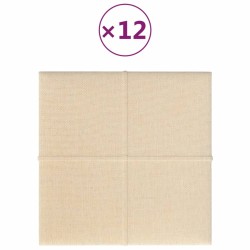 Pannelli Murali 12 pz Crema 30x30 cm in Tessuto 1,08 m²