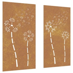 vidaXL Decorazioni Muro da Giardino 2pz 105x55 cm Fiore Acciaio Corten