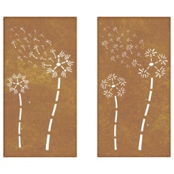 vidaXL Decorazioni Muro da Giardino 2pz 105x55 cm Fiore Acciaio Corten