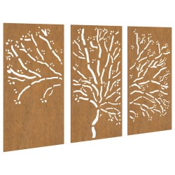 vidaXL Decorazioni Muro Giardino 3pz 105x55 cm Albero Acciaio Corten