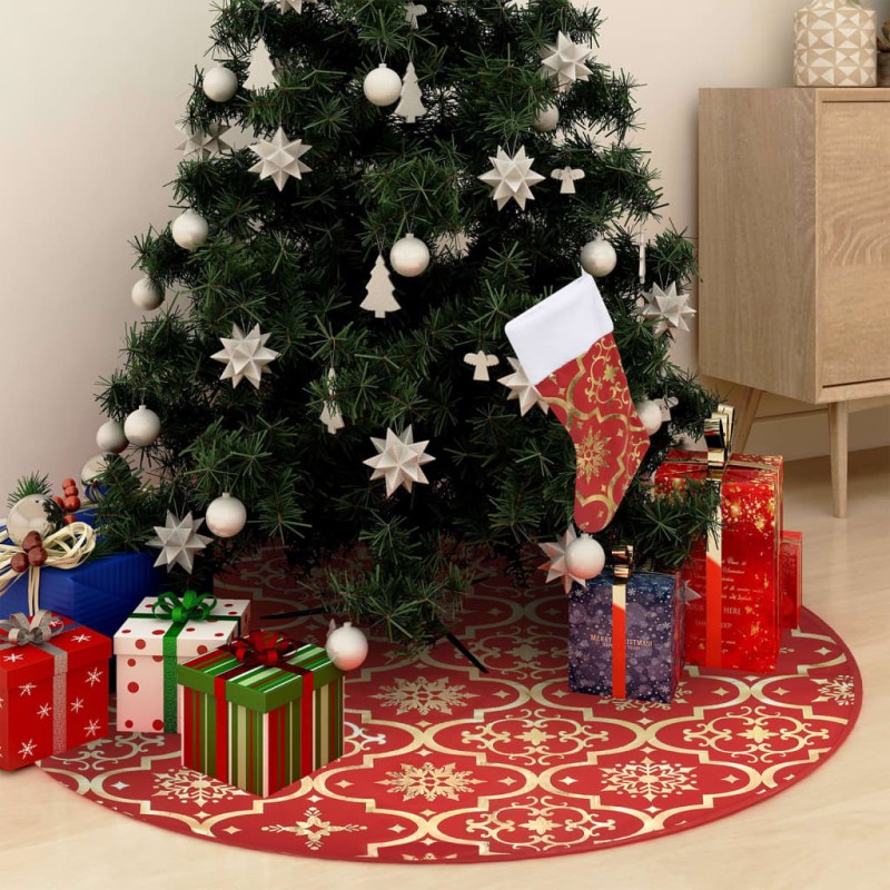 vidaXL Gonna Albero Natale Raffinata con Calza Rosso Tessuto 90 cm