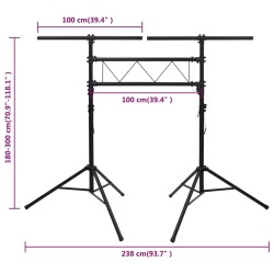 vidaXL Stativo per Luci Nero 238x115x(180-300) cm Acciaio