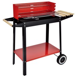 HI Griglia Barbecue a Carbone con Ruote 88x44x83 cm Rossa