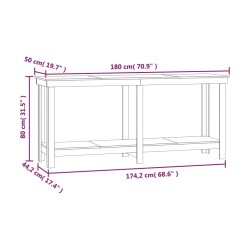 vidaXL Banco da Lavoro Miele 180x50x80 cm in Legno Massello di Pino