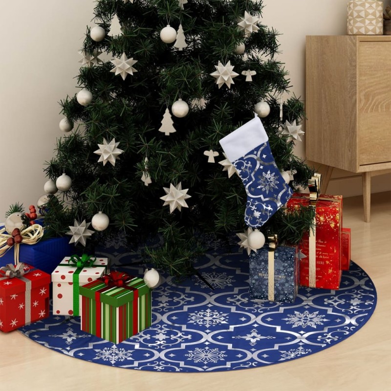 vidaXL Gonna Albero Natale Raffinata con Calza Blu Tessuto 150 cm