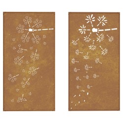 vidaXL Decorazioni Muro da Giardino 2pz 105x55 cm Fiore Acciaio Corten