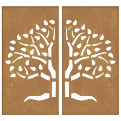 vidaXL Decorazioni Muro Giardino 2 pz 105x55 cm Albero Acciaio Corten