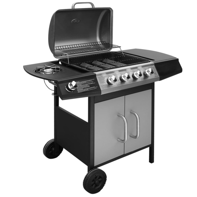 vidaXL Barbecue e Griglia a Gas 4+1 Fornelli Nero e Argento 