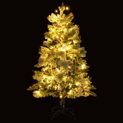 Albero di Natale Innevato con LED e Pigne 120 cm in PVC e PE