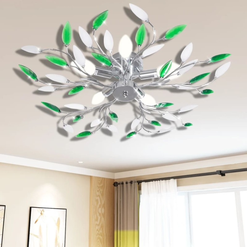 vidaXL Lampada da Soffitto Verde e Bianco in Cristalli Acrilici 5 E14