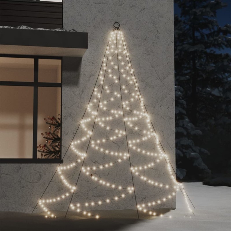 vidaXL Albero da Parete con Gancio Metallico 260 LED Bianco Caldo 3 m