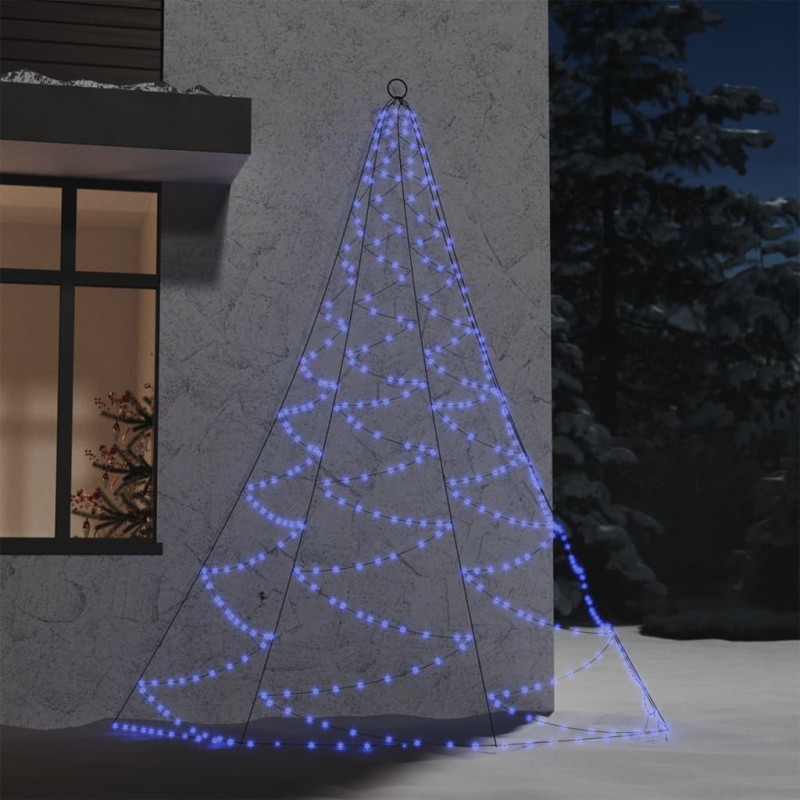 vidaXL Albero Parete Gancio Metallico 260 LED Blu 3 m Interno Esterno