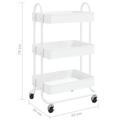 vidaXL Carrello a 3 Livelli Bianco 43x34x79 cm in Acciaio