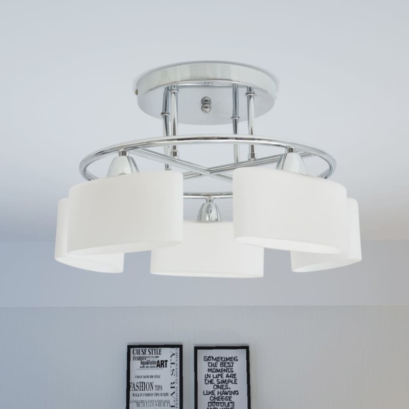 vidaXL Lampada Soffitto Paralumi Elissoidi Vetro 5 Lampadine E14 200 W