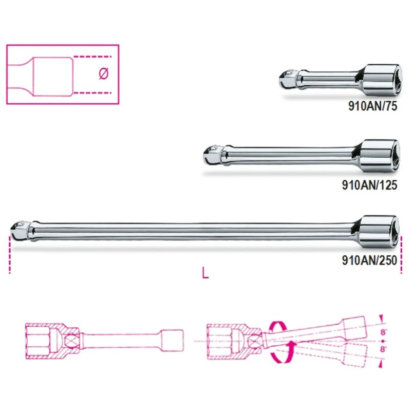 Beta Tools Barra di Estensione Mobile da 3/8" 910AN/250