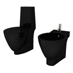 vidaXL Set Toilette e Bidè in Ceramica Nero