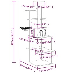 vidaXL Albero per Gatti con Tiragraffi in Sisal Crema 167 cm