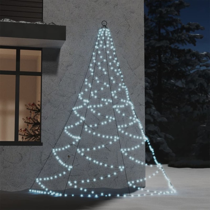 vidaXL Albero da Parete con Gancio Metallico 260 LED Bianco Freddo 3 m