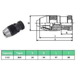 vidaXL Mandrino per Trapano a Rilascio Rapido MT2-B16 Serraggio 13 mm