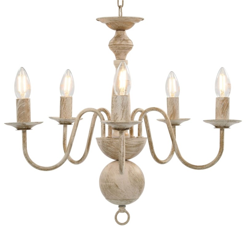 vidaXL Candelabro Stile Anticato Bianco 5 Lampadine E14