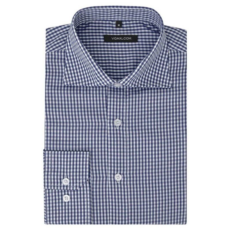  vidaXL Camicia da Lavoro da Uomo Bianca e Blu Marino a Quadri TG XXL