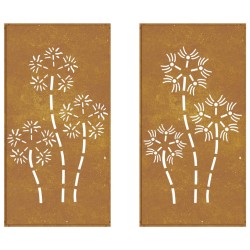 vidaXL Decorazioni Muro da Giardino 2pz 105x55 cm Fiore Acciaio Corten