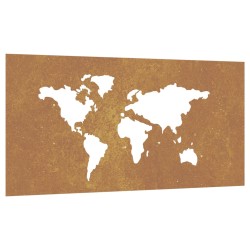 vidaXL Decorazione Muro Giardino 105x55 cm Mappa Mondo Acciaio Corten