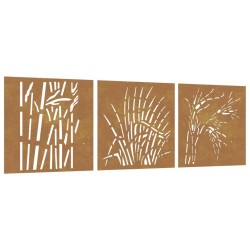 vidaXL Decorazioni Muro Giardino 3 pz 55x55 cm Erba in Acciaio Corten