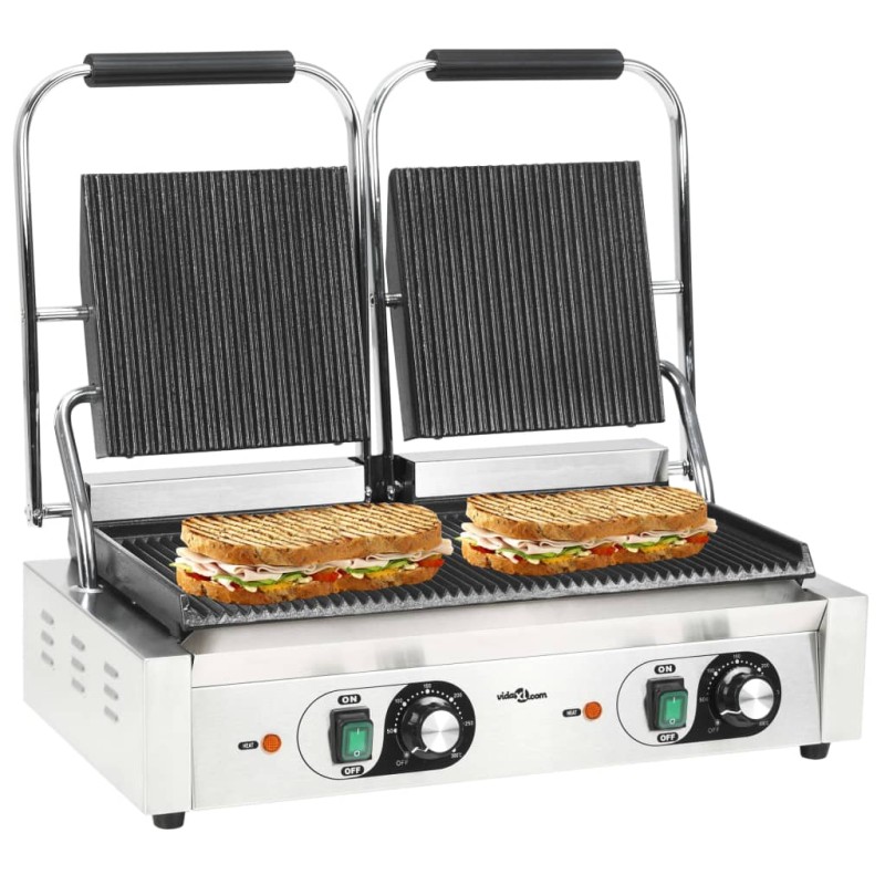 vidaXL Doppia Griglia per Panini Scanalata 3600 W 57x30,5x20 cm