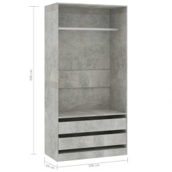 vidaXL Armadio Grigio Cemento 100x50x200 cm in Legno ingegnerizzato