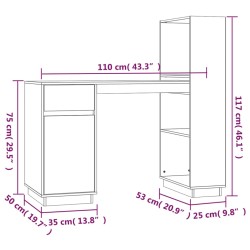 vidaXL Scrivania Bianca 110x53x117 cm in Legno Massello di Pino