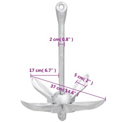 vidaXL Ancora Pieghevole con Corda Argento 3,2 kg in Ferro Malleabile