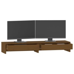 vidaXL Supporto per Monitor Miele 100x27x15 cm Legno Massello di Pino con cassetti