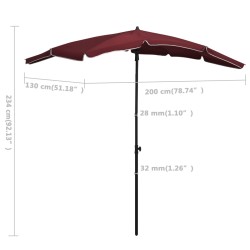    Ombrellone da Giardino con Palo 200x130 cm Rosso Bordò